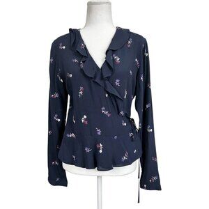 NWT RAILS Top Simone Navy Kyoto Floral long sleeve floral wrap small